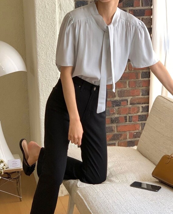 Blusa de corbata romantica blusa de humor tops para mujer blusa suelta top holgado blusa suelta ropa minimalista minimalista Etsy Mexico