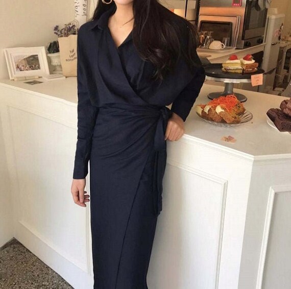 black kimono wrap dress