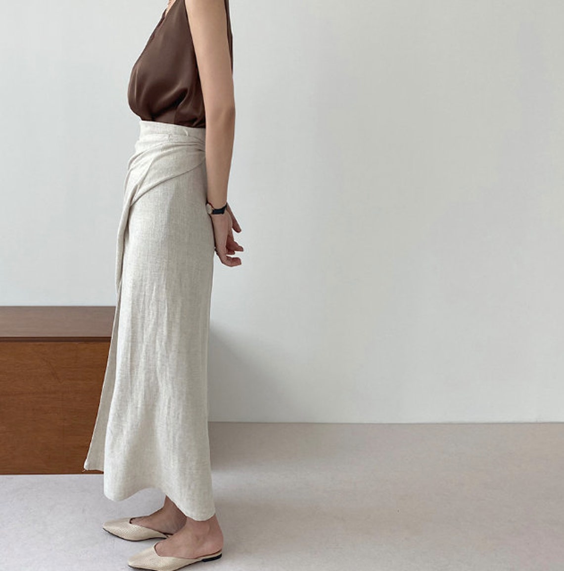 Linen High-waisted Long Wrap Skirt Linen Maxi Skirt Beige | Etsy