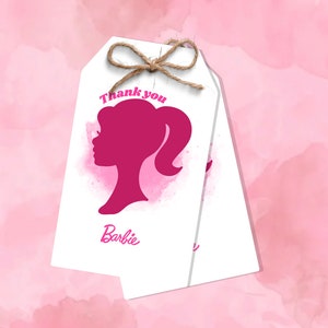 Barb Thank you Tag, Pink Doll Birthday Favor Tag Template, Hot Pink Doll Party Favor Tag Printable, Barbi Birthday Party, Malibu Barb Party