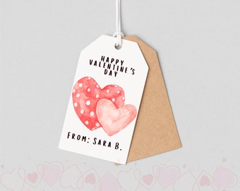 Editable Valentine's Day Gift Tag, Pink & Red Hearts (Digital Download)