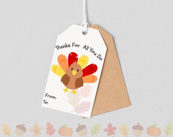 Thanksgiving Turkey Gift Tag, Editable Printable, Hostess Gift (Digital Download)