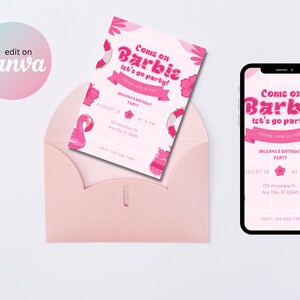 Editable Barbie Party Invitation | Hot Pink Birthday Party Invitation | Pink Doll Birthday Invitation | Doll Invitation |Template |
