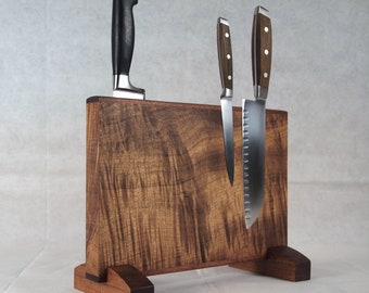 Luxury magnetic knife block, of figured Tasmanian Blackwood
