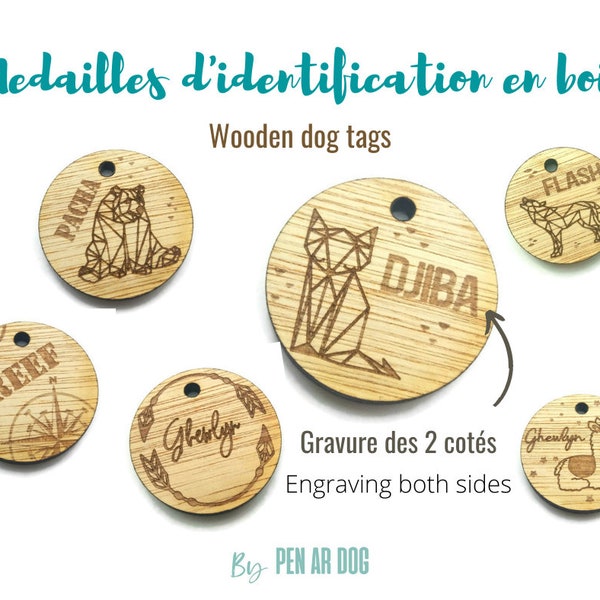 Médaille d'identification en bois  avec motifs