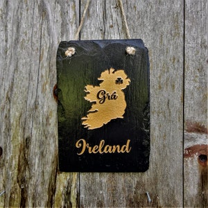 Natürliche irische Schiefer Mini hängen Plaque - Karte von Irland in Kupfer Gold - keltische Liebe/Gra - handgefertigt in Irland