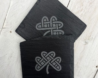 Celtic Knot Slate Coasters, Laser Engraved Irish Decor
