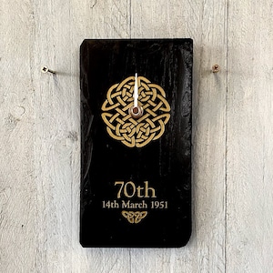 Natural Irish Slate Personalized Clock with intricate Celtic Design