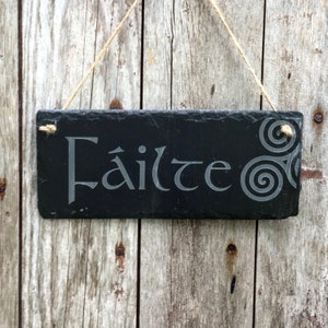 Irish welcome slate sign - porch welcome sign - Irish hand made slate plaque - Irish 'Failte' welcome wall plaque - celtic design