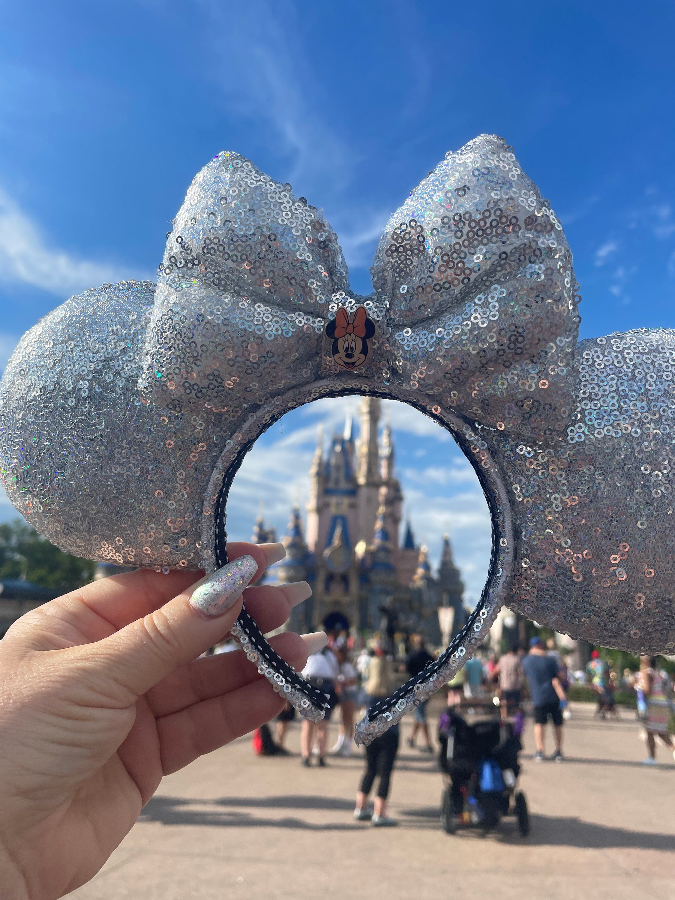 Silver hologram sequin ears