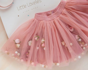 Flower girl dress tutu, Girls tutu, Dusty Rose Tutu Outfit, Cake Smash Outfit, Blush Pink Tulle Skirt, Ring bearer, Birthday party, dress up