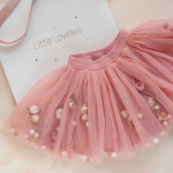 Flower girl dress tutu, Girls tutu, Dusty Rose Tutu Outfit, Cake Smash Outfit, Blush Pink Tulle Skirt, Ring bearer, Birthday party, dress up