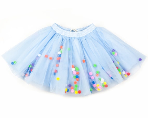 Princess tutu Blue tutu skirt Pom pom skirt Tulle skirt | Etsy
