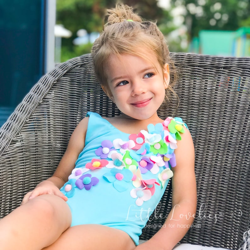 Floral two pieces swimwear for toddler girl baby girl aqua Etsy
