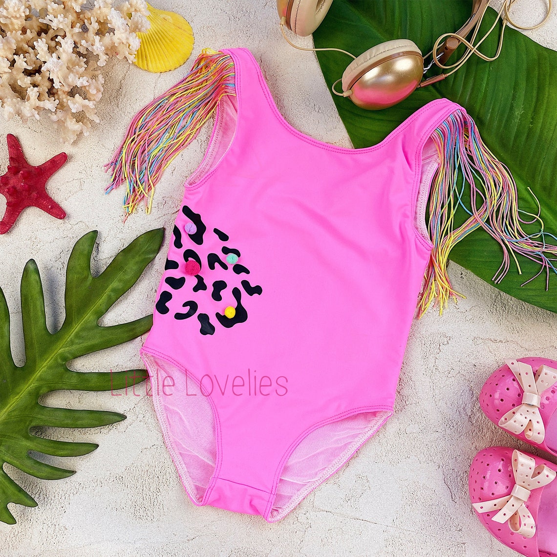 One piece swimsuit Baby girl Leopard print Pink swimsuit Etsy