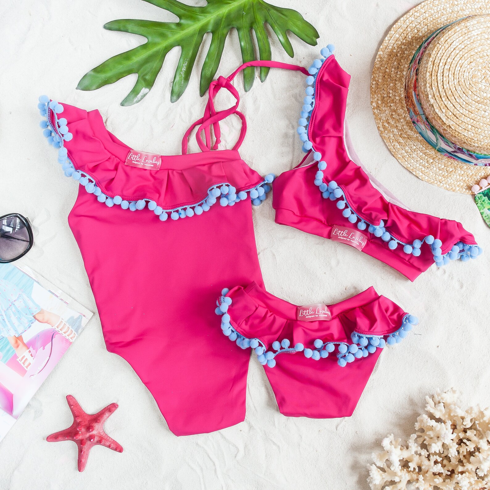 Pink Toddler Swim Set Baby Girl Swimsuit Pink Off Shoulder Etsy