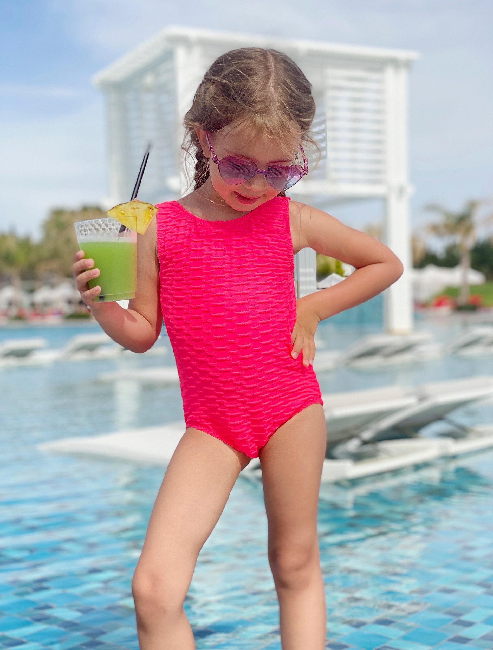 HUAANIUE Baby/Toddler Girl Swimsuit Swimwear Long Sleeve One-Piece Pink 6-12 Months 