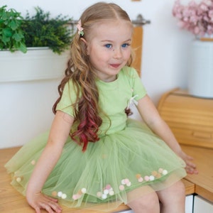 Little Fairy Outfit, Baby girl party wear, Flower girl light green set, Elegant toddler tutu+t-shirt, Tween Tinkerbell skirt and top, gift