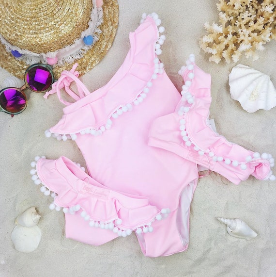 Light pink swimsuit for girlsruffled 1 piece swim setoff the | Etsy