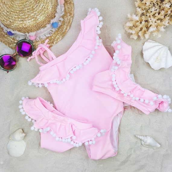 Light pink swimsuit for girlsruffled 1 piece swim setoff the Etsy