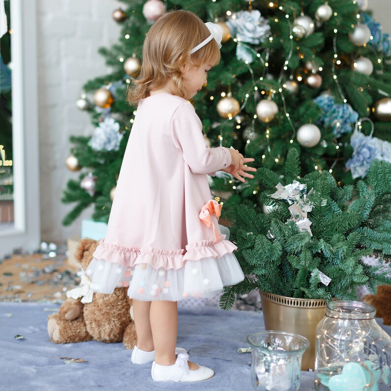 Dusty rose child dress Tutu girl dress Pom Pom Dress Blush pink Pom Pom Blush flower girl dress Toddler Dress Ivory Flower girl