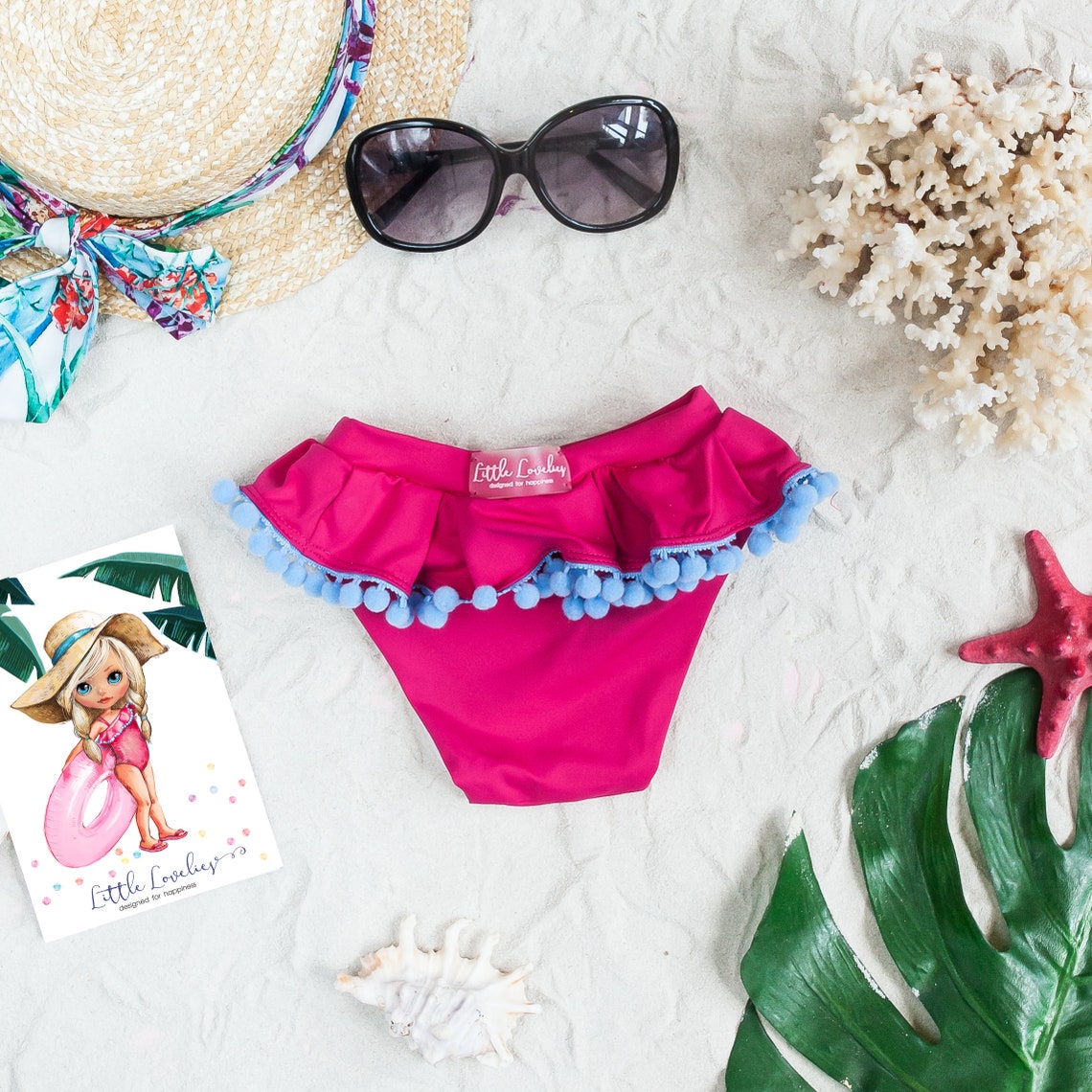 Pink Toddler Swim Set Baby Girl Swimsuit Pink Off Shoulder Etsy