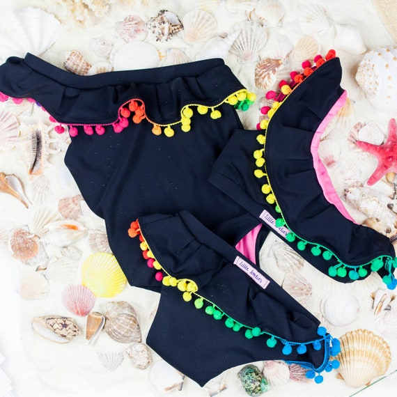black pom pom swimsuit