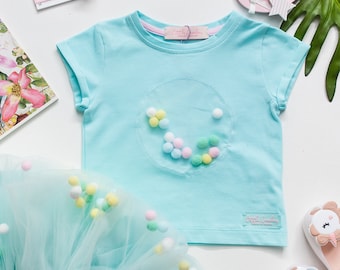 Toddler Shirt With Short Sleeves, Mint Tshirt For Girls, Summer Outfit, Light Blue Shirt Baby Girl, Babyshower Present, Gift for Girls