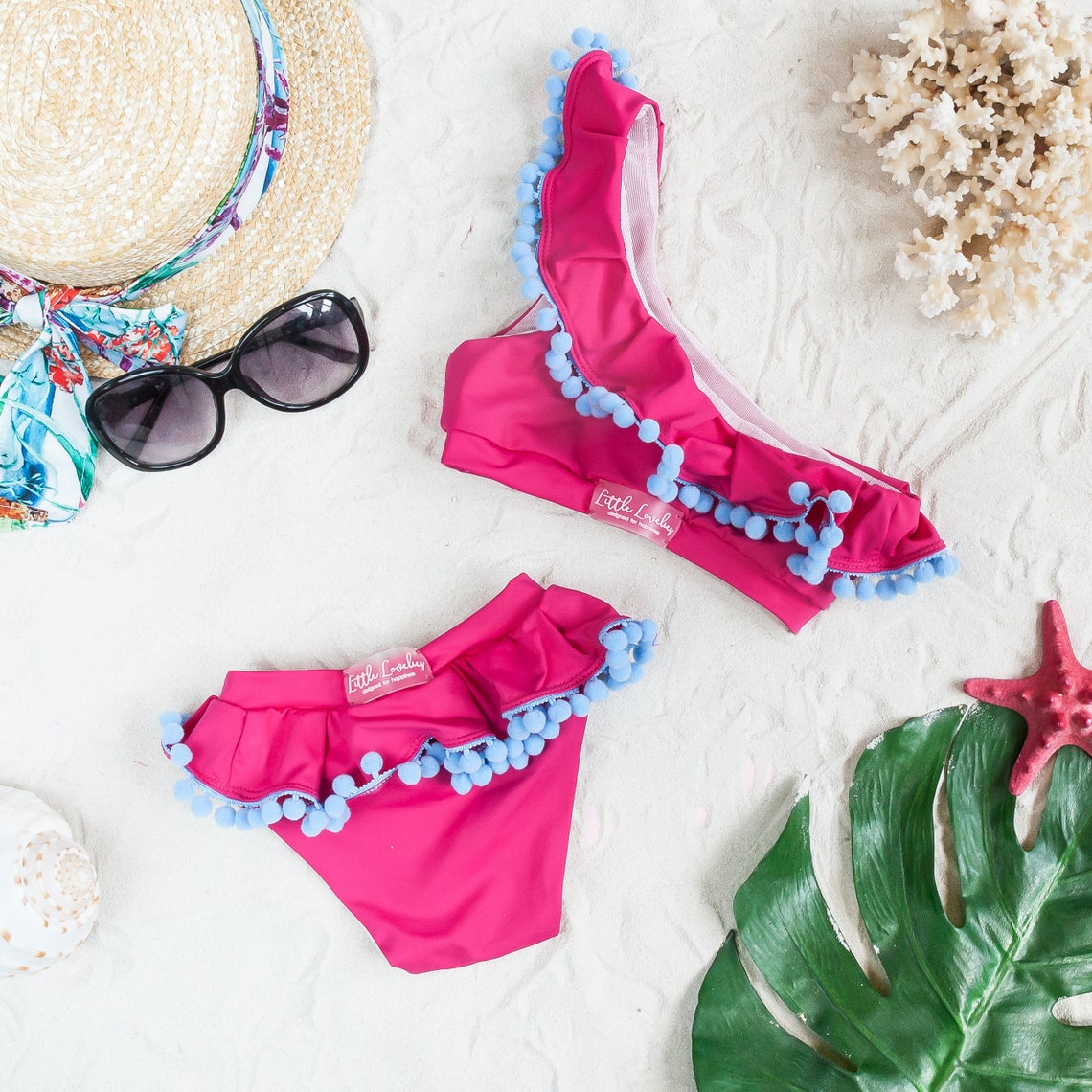 Pink Toddler Swim Set Baby Girl Swimsuit Pink Off Shoulder Etsy