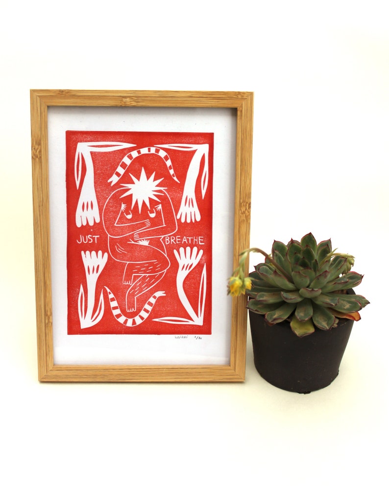 Original Block Print Just Breathe