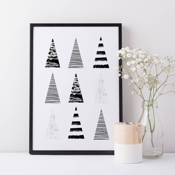 christmas tree monochrome print scandinavian christmas art etsy