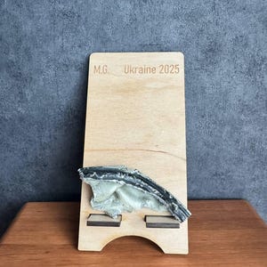 Wooden Desk with Fragment p6 of part Rusian missle,fragm of x101, Memorabilia Trench Art,Ukraine Trench Art,Memorabilia on wood desk