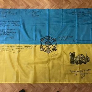 Flag of Ukraine signatured ukrane flag,special ukraine flag signature guys by spec units,flag ukraine signatured