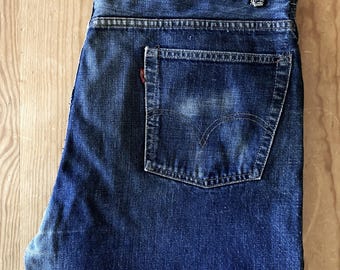 Vintage 70s Levi’s 505 Big E Jeans 40x30 Distressed Dark Indigo Made USA
