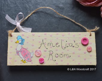 Jemima Puddle Duck Personalised Door Name Plaque Beatrix Potter | Sign | Vintage | Nursery | Bedroom | First Birthday | New Baby | Gift