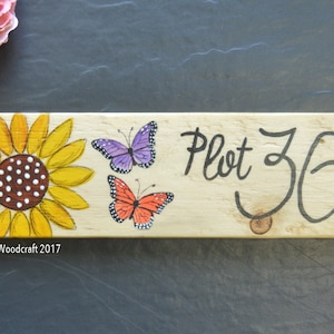 Allotment Plot Number Plaque, Personalised Allotment Sign, Door Number, House Name, Sunflower, Butterfly, Garden, Shed, Gardeners Gift