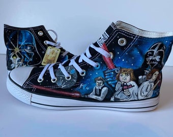 Custom Hand Painted Star Wars Converse Adult High Tops Trainers Shoes Bespoke Sneakers