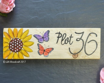 Allotment Plot Number Plaque, Personalised Allotment Sign, Door Number, House Name, Sunflower, Butterfly, Garden, Shed, Gardeners Gift