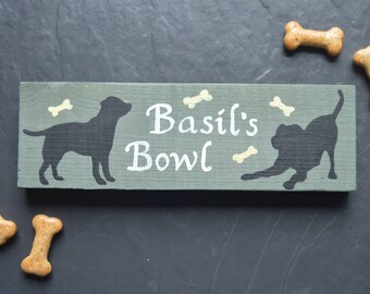Personalized Wooden Dog Bowl Sign: Handmade Pet Name Plaque