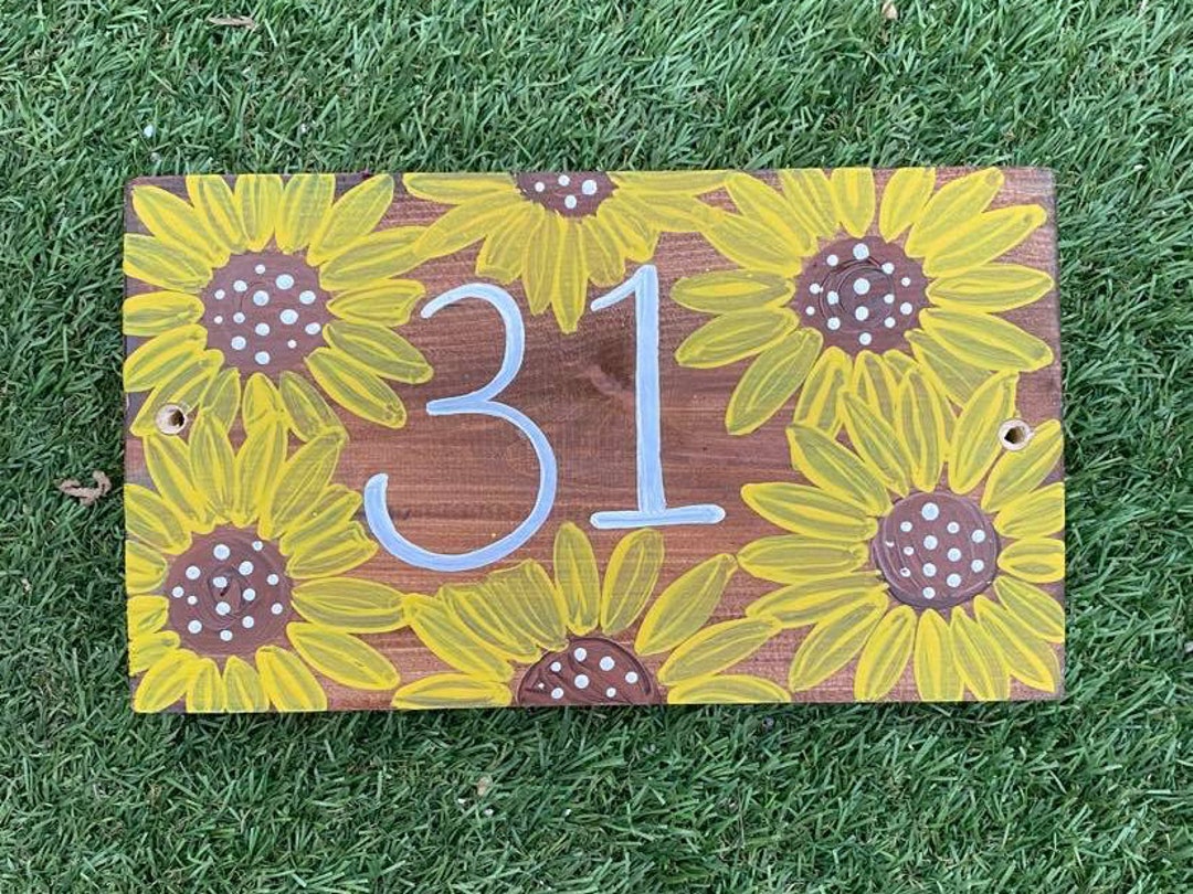 Sunflower House Number Sign, Personalised Door Number Plaque, House