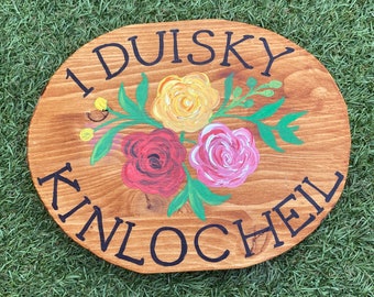 Hand Painted Wooden House Sign: Oval Flower Cottage Name Plaque