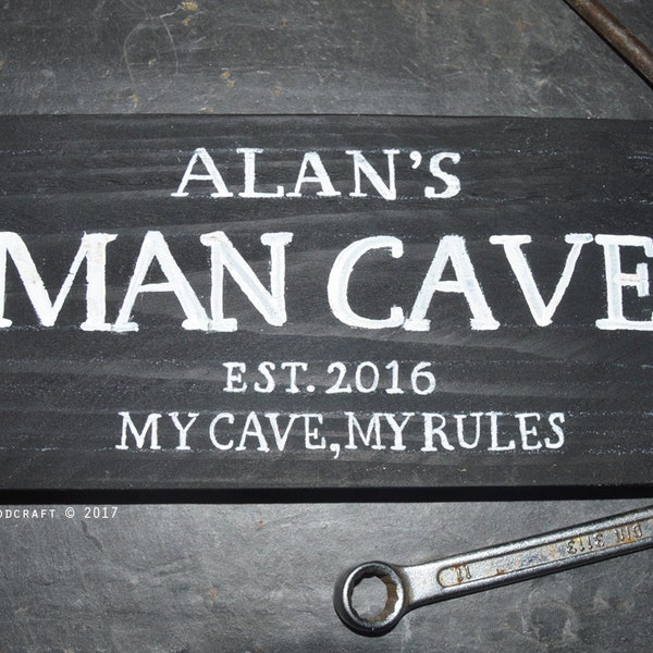 Personalised Man Cave Wooden Sign | Shed | Est. Year | Plaque | My Cave My Rules | Fathers Day | Grandad | Gift | Husband | Dad | Daddy |