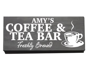 Personalized Coffee & Tea Bar Wooden Plaque: Custom Cafe Sign