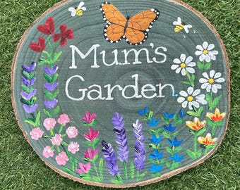 Personalized Wildflower Wood Slice Sign: Hand-Painted Cottage Garden Plaque