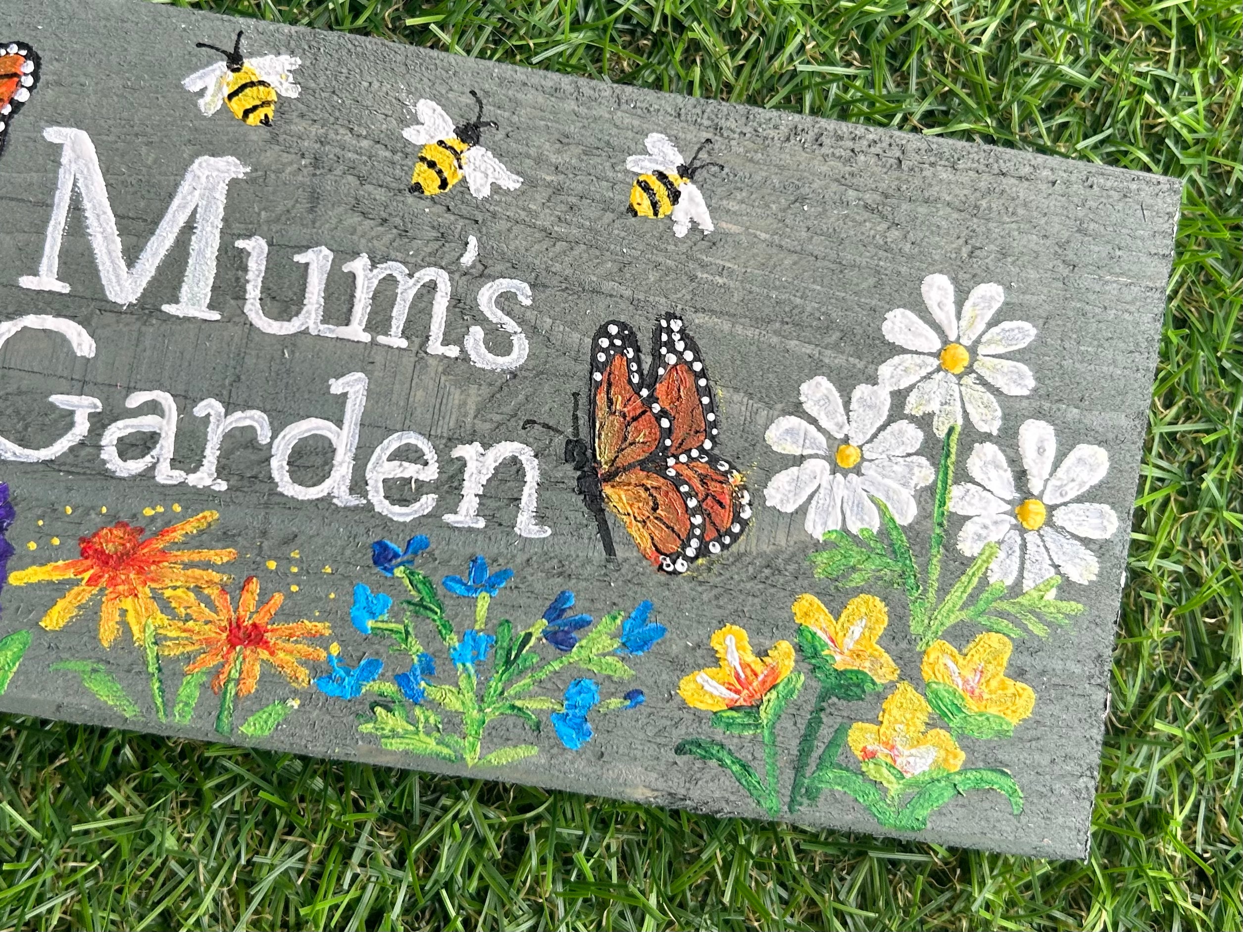 Personalised Wild Flowers Butterflies, Garden Plaque, Planter Sign, Allotment Sign,  Gardeners Gift, In Memory, Mum’s Garden, Plot Marker