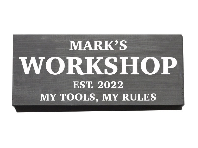 Personalised Workshop Sign: Black Wooden Shed Plaque, Est. Year