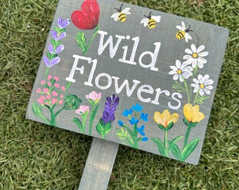 Personalised Wild Flowers Garden Plaque, Planter Sign, Allotment Sign & Stake,  Gardeners Gift, In Memory, Mum’s Garden, Plot Marker