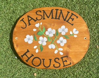 Hand Painted Wooden House Sign: Personalised Cottagecore Door Plaque