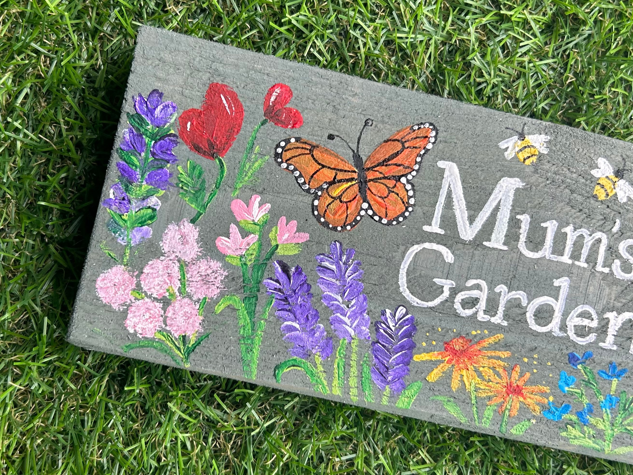 Personalised Wild Flowers Butterflies, Garden Plaque, Planter Sign, Allotment Sign,  Gardeners Gift, In Memory, Mum’s Garden, Plot Marker