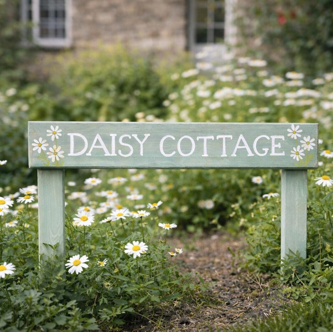 Personalised Hand Painted Daisy Wooden Cottage Garden Sign & Posts